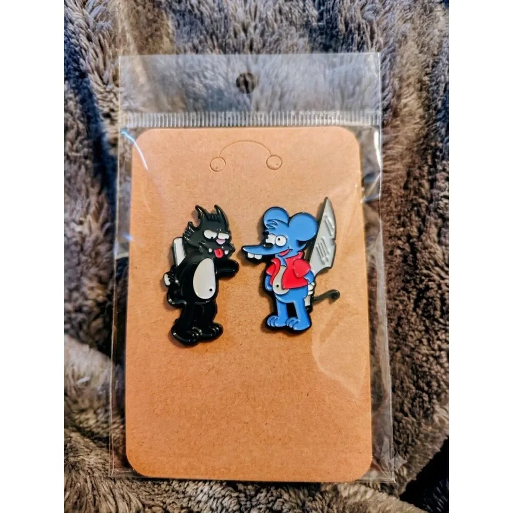 Itchy and Scratchy The Simpsons Cat and Mouse Enamel Pin Set - Retro Animation